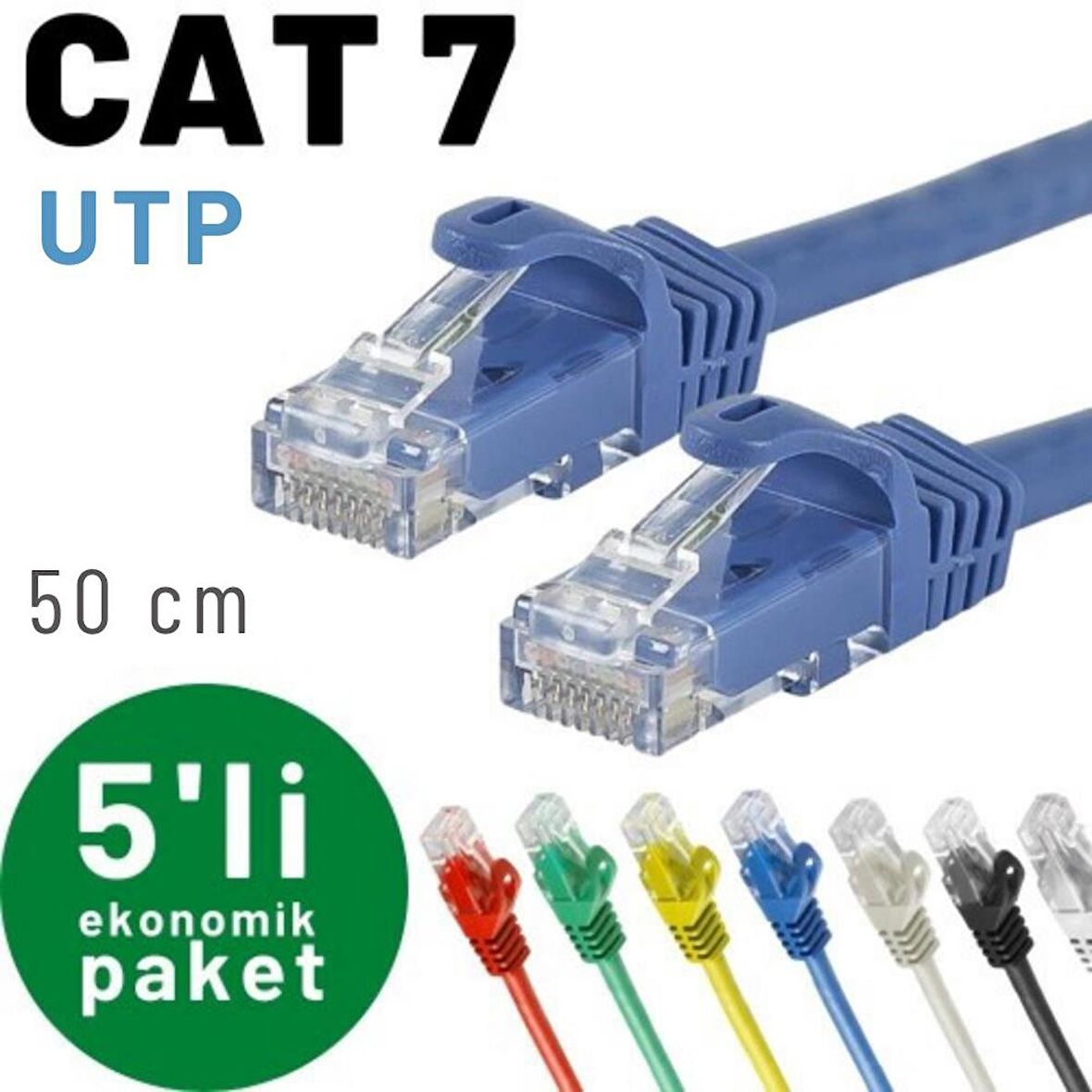 IRENIS 5 adet 50 cm CAT7 Kablo Ethernet Network İnternet LAN Kablosu 