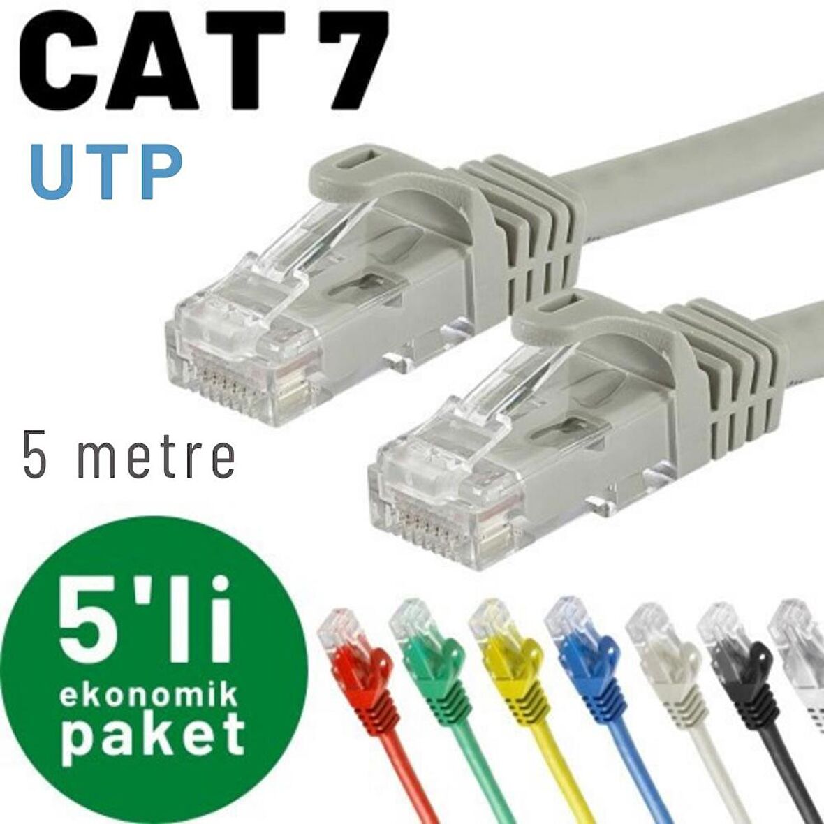 IRENIS 5 adet 5 metre CAT7 Kablo Ethernet Network İnternet LAN Kablosu 