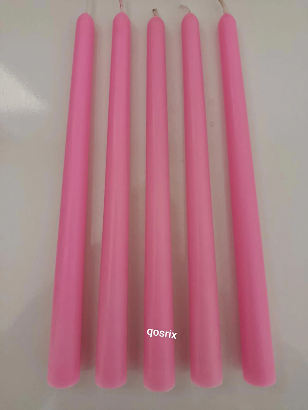 qosrix 5'li Pudra Pembe Şamdan Soya Mumu 1. Kalite Soya Doğal Pudra Kokulu Uzun Çubuk Konik Mum Dekoratif