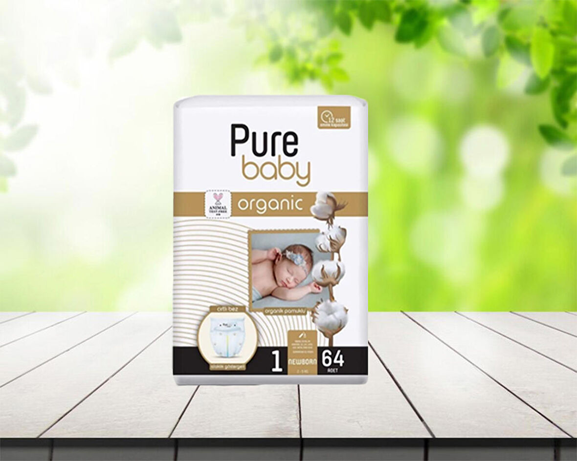 Pure Baby Organic 1 Numara Yenidoğan 64'lü Cırtlı Bez