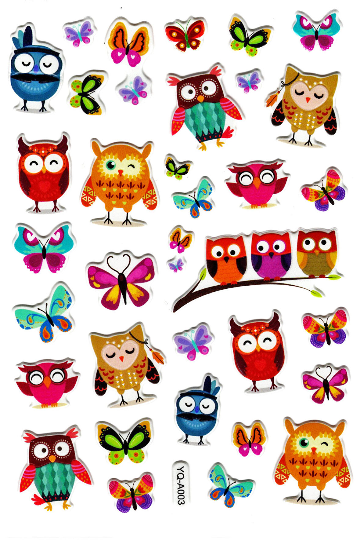 Sticker Kabartmalı Stiker Defter Planlayıcı Etiket (YQA003)-20x14cm - Baykuş Kelebek