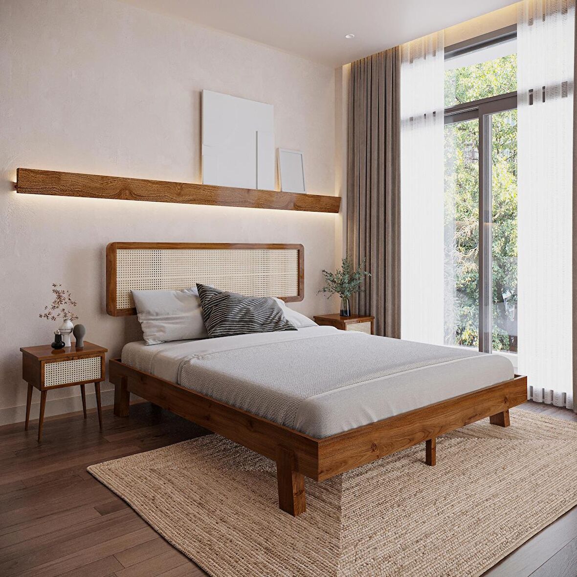 Hazeran Lilyum Model Ceviz Renk Ahşap Karyola