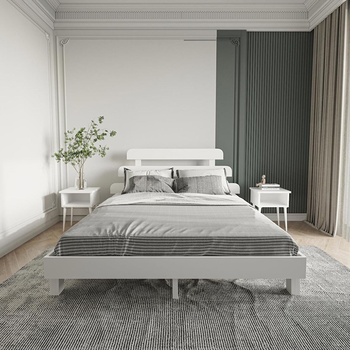 Lotus X New Firuze Model Beyaz Renk Ahşap Karyola