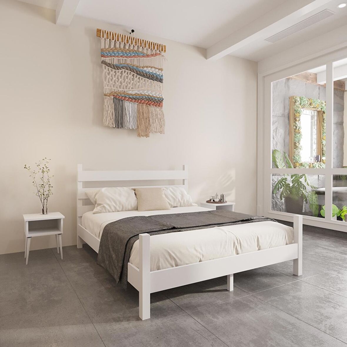 Natura Model Beyaz Renk Çam Ahşap Karyola