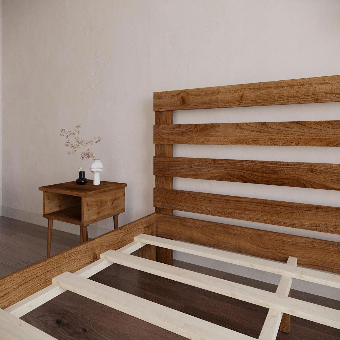 Urban New Model Ceviz Renk Çam Ahşap Karyola