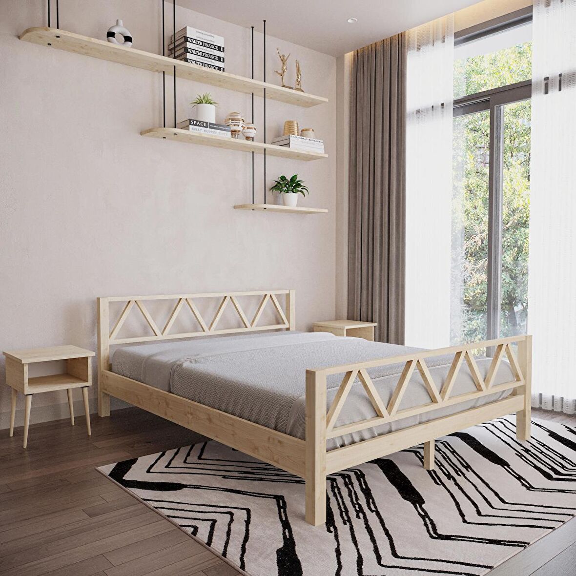 Milena Model Vernikli Çam Ahşap Karyola