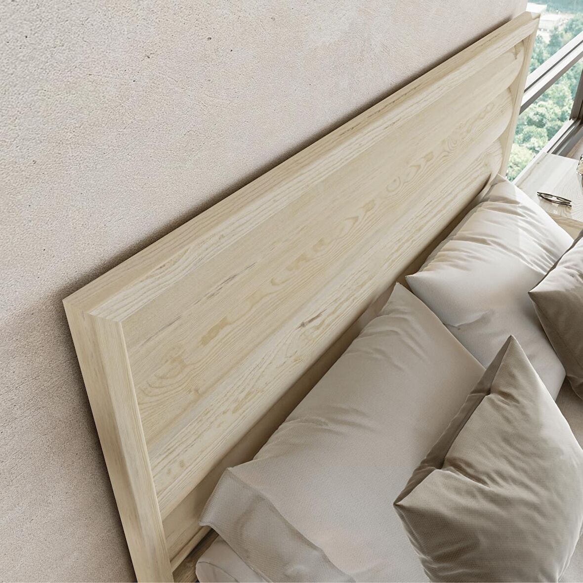 Hüma Model Doğal Çam Ahşap Karyola ( Yatay )