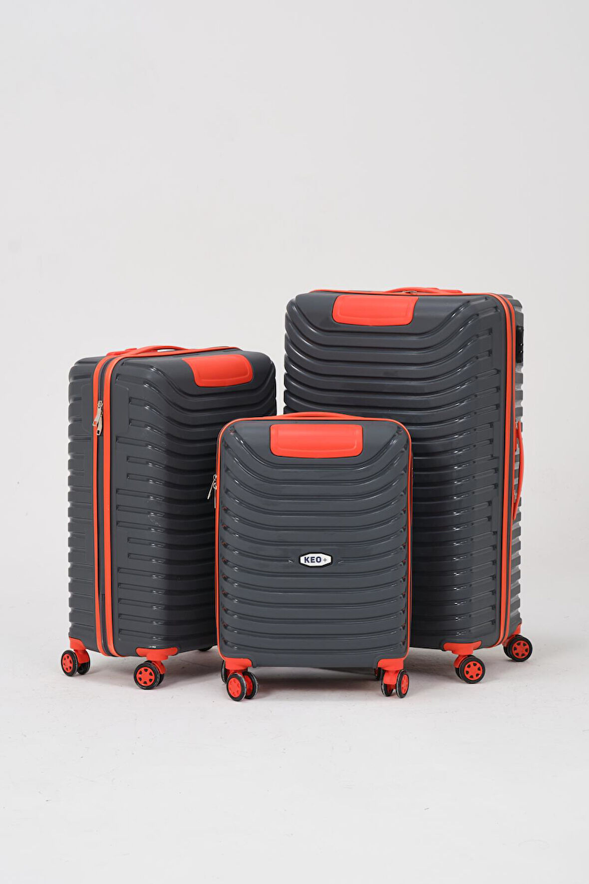 Keo-Plus Gri-Turuncu 3 lü Set Silikon Kırılmaz PP Valiz