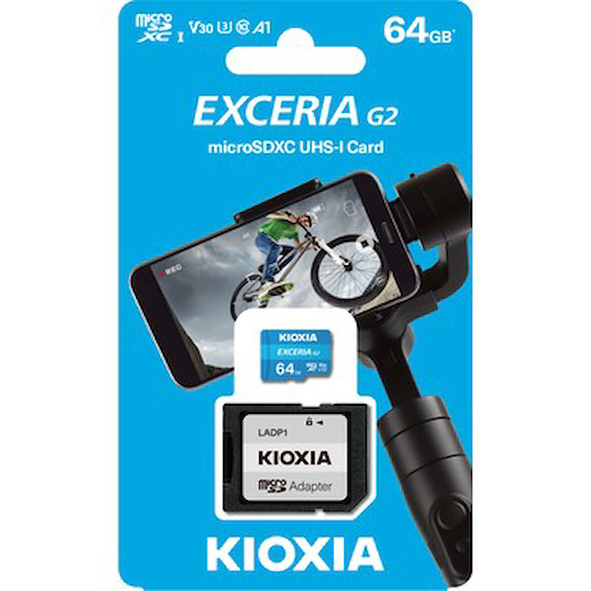 Kioxia Exceria GX 64 GB MicroSDXC Hafıza Kartı - UHS-I V30 U3 A1 + SD Adaptör, 4K Video Çekim Desteği