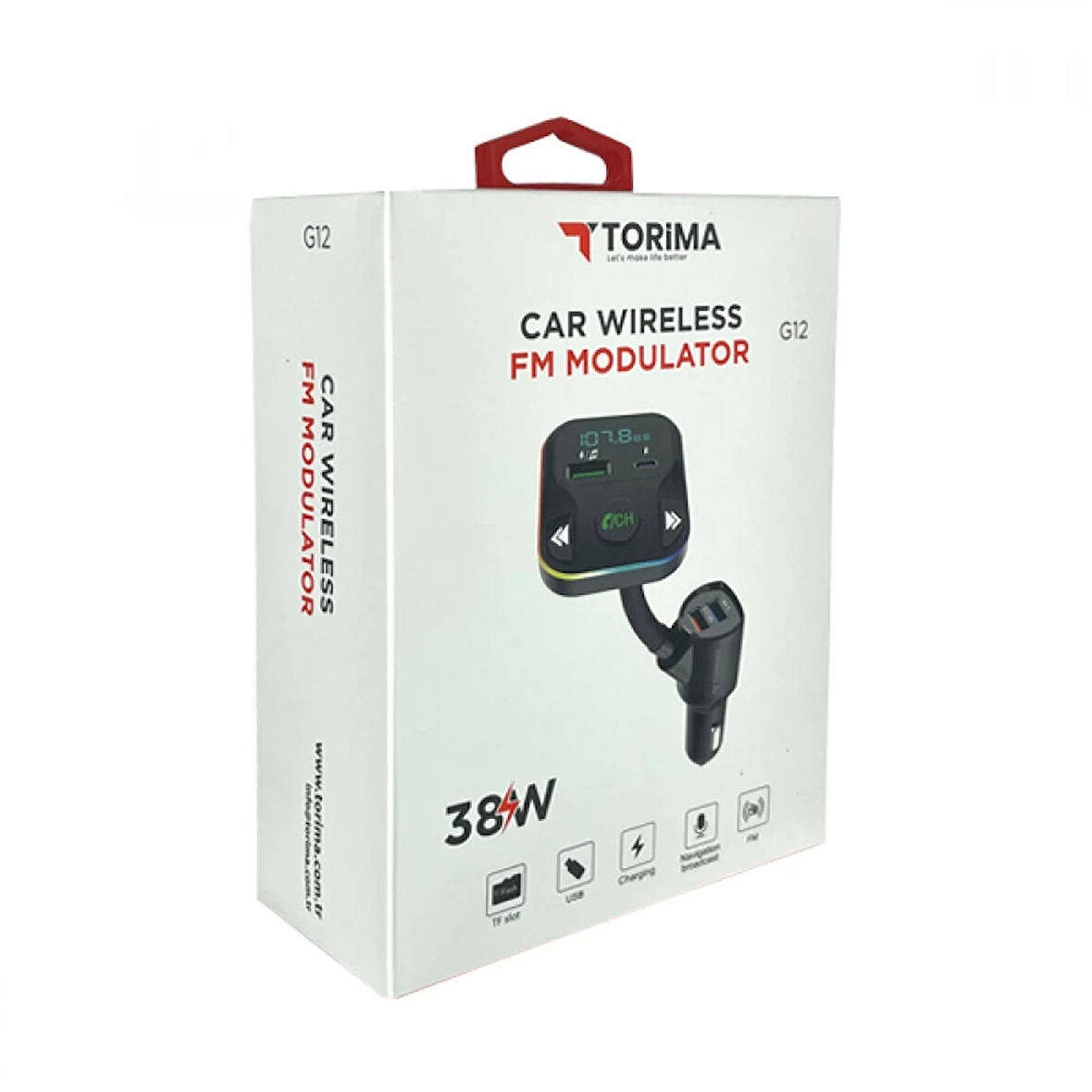 Torima G12 Bluetoot Fm Transmitter Fm Verici 38W Pd Giriş Microsd Kart Girişi