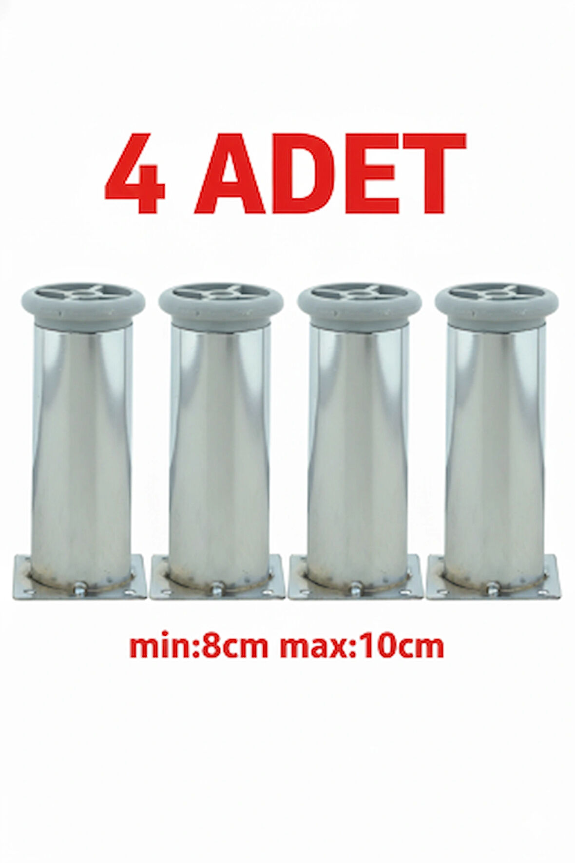 LUDIA Metal Ayarlanabilir 4 Adet Mobilya Ayağı Metal Tablalı 8cm