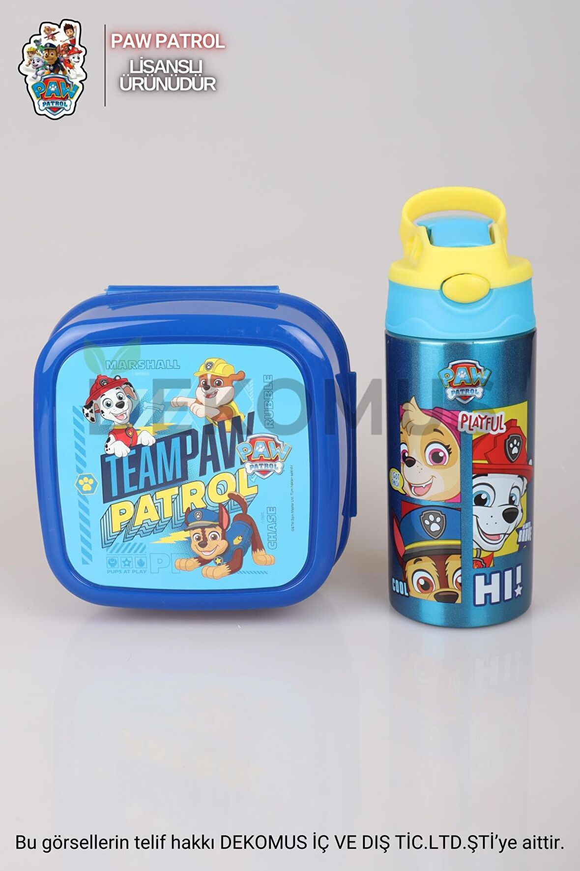 DEKOMUS LİSANSLI PAW PATROL ÇELİK MATARA 500 ML VE ÇİFT KATLI BESLENME KABI SETİ