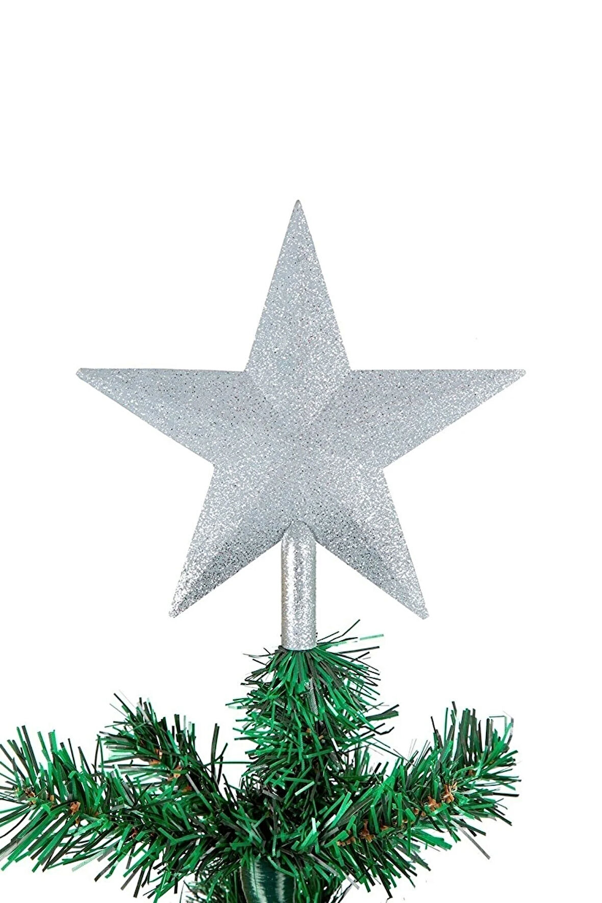 Yılbaşı 20 Cm Tepe Süs Simli Gümüş