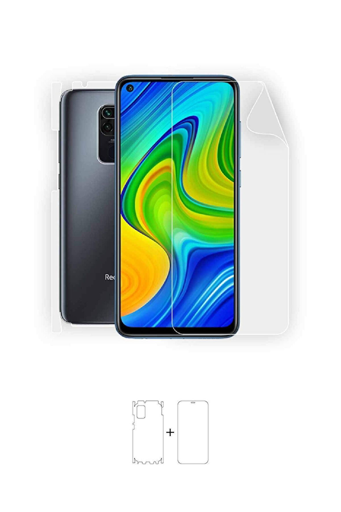 Xiaomi Redmi Note 9 360 ° Full Body Ekran Koruyucu Kaplama Ön Arka Yan Darbe Emici Poliüretan Film