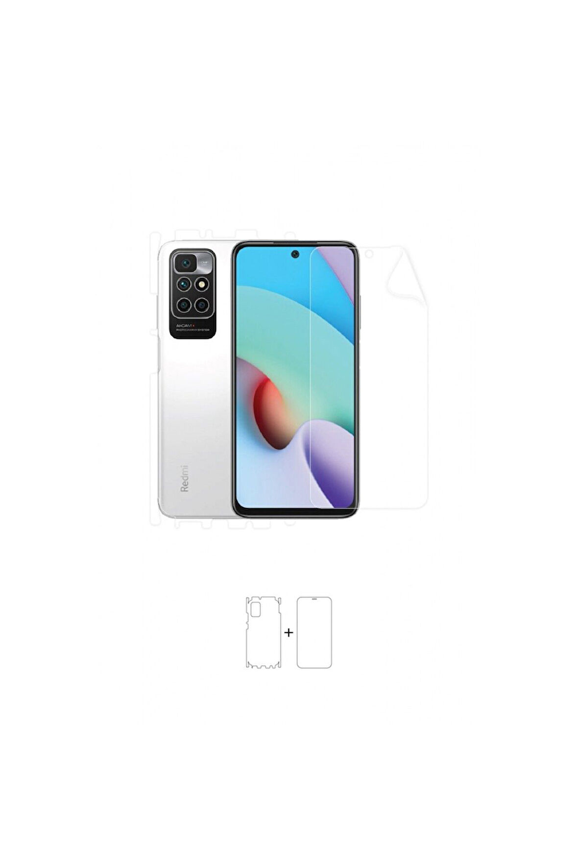 Xiaomi Redmi 10 2022 360 ° Full Body Ekran Koruyucu Kaplama Ön Arka Yan Darbe Emici Poliüretan Film