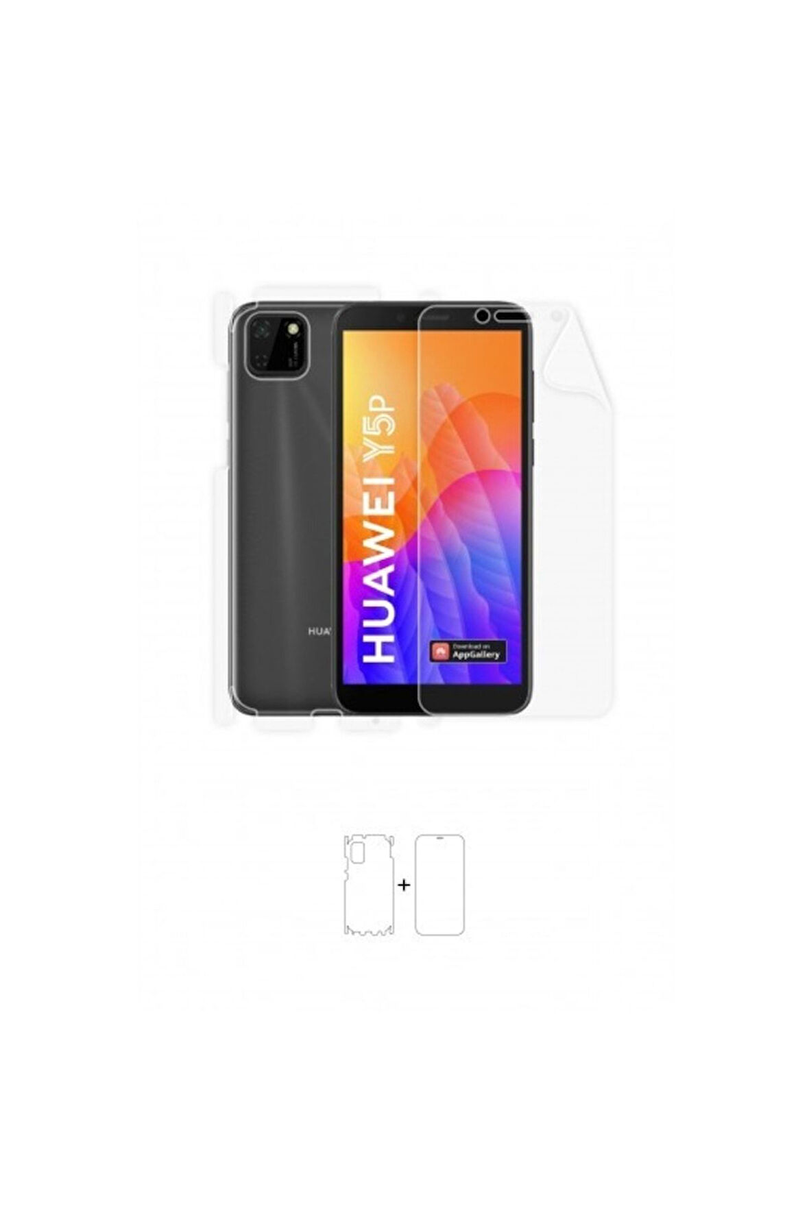 Huawei Y5p 360 ° Full Body Ekran Koruyucu Kaplama Ön Arka Yan Darbe Emici Poliüretan Film