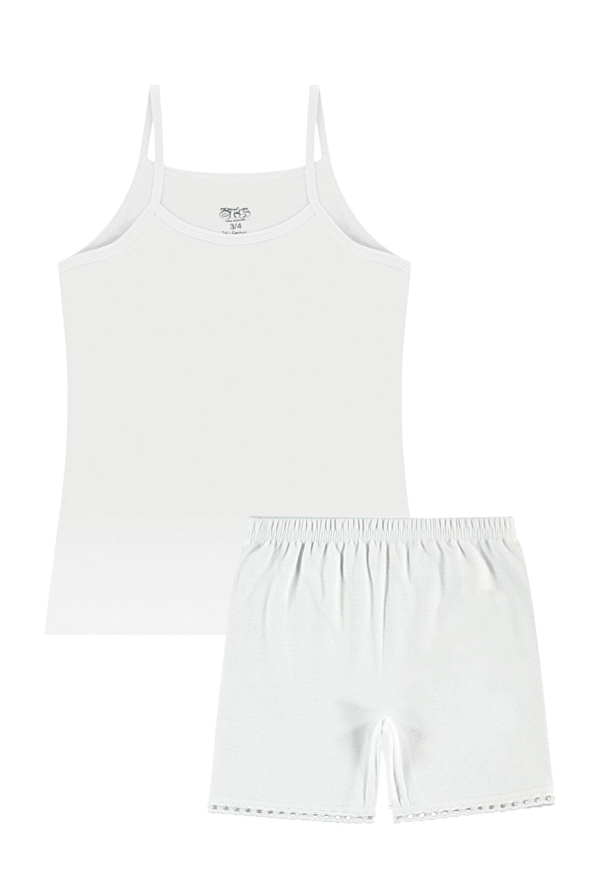 Öts Kız Çocuk İpaskı Atlet Boxer Ribana Beyaz (%100 Pamuk)