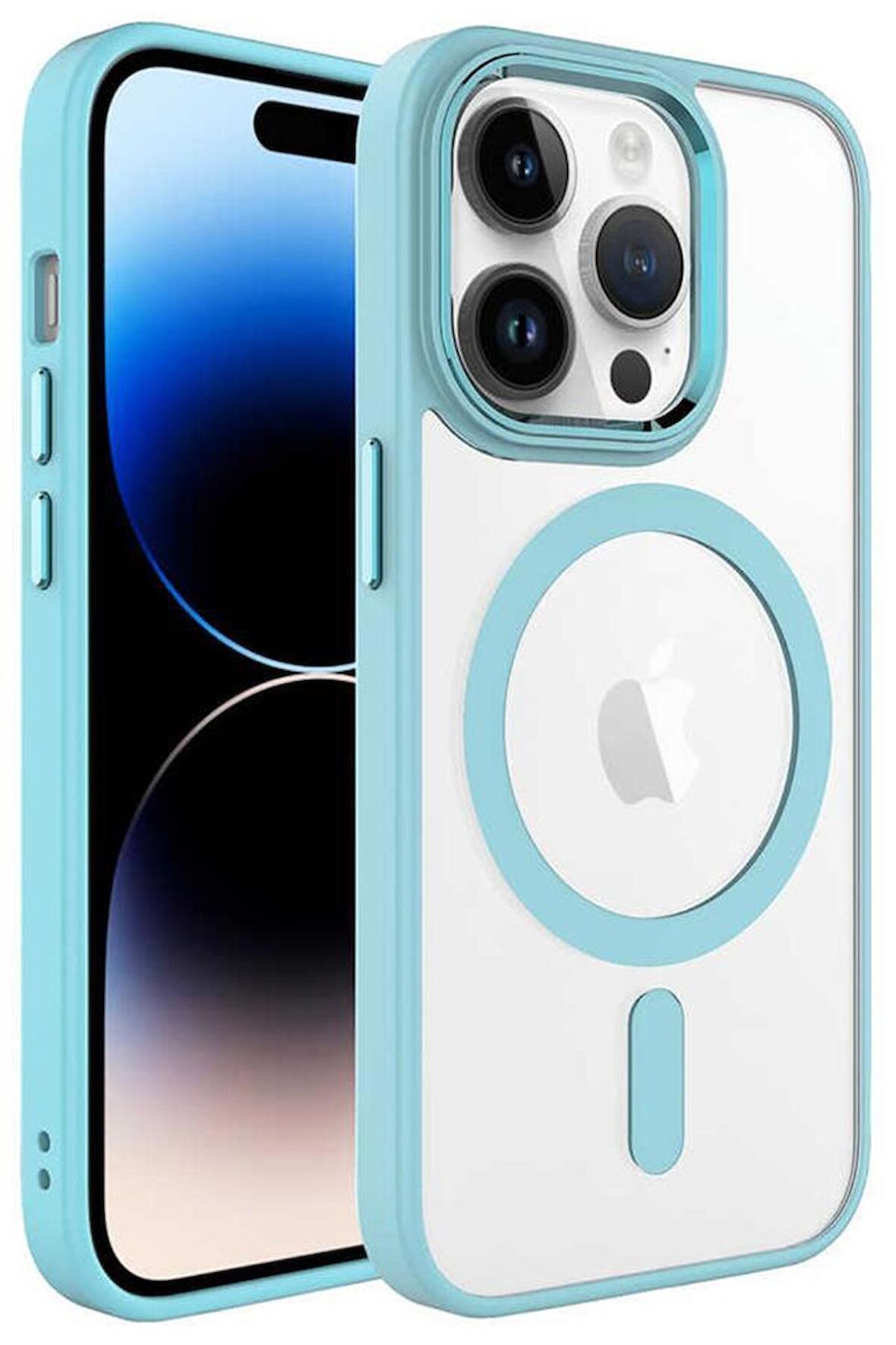 Apple iPhone 14 Pro Max Kılıf Renkli Kenar Şeffaf Kamera Çevresi Metal Magsafe TPU Silikon