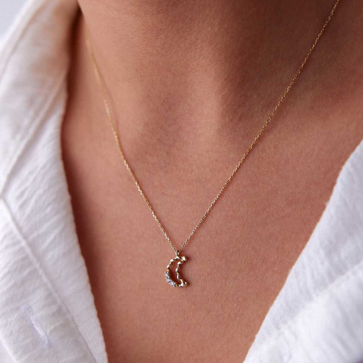 Taşlı Burgu Ay Kolye