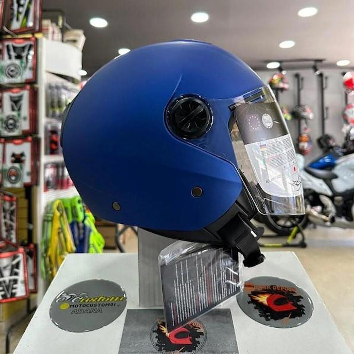 Sway 715 Şeffaf Vizörlü Yarım Motosiklet Scooter Kaskı L Beden Solid Metalic Blue