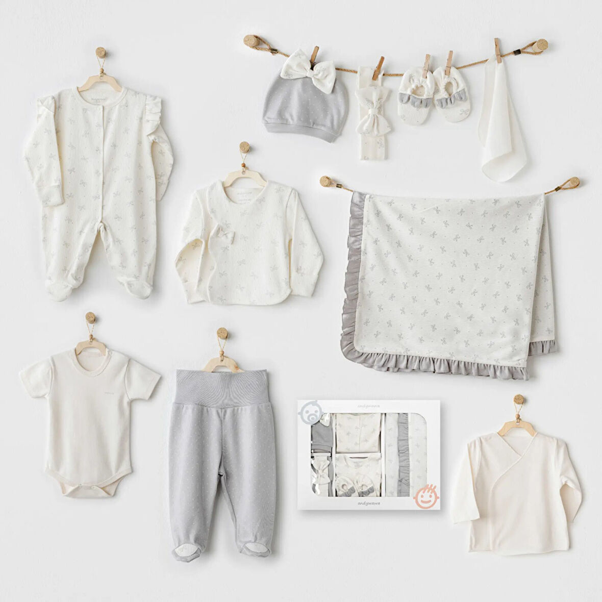 Andywawa AC26251 Baby Bow Bliss 10'lu Hastane Çıkışı Ekru