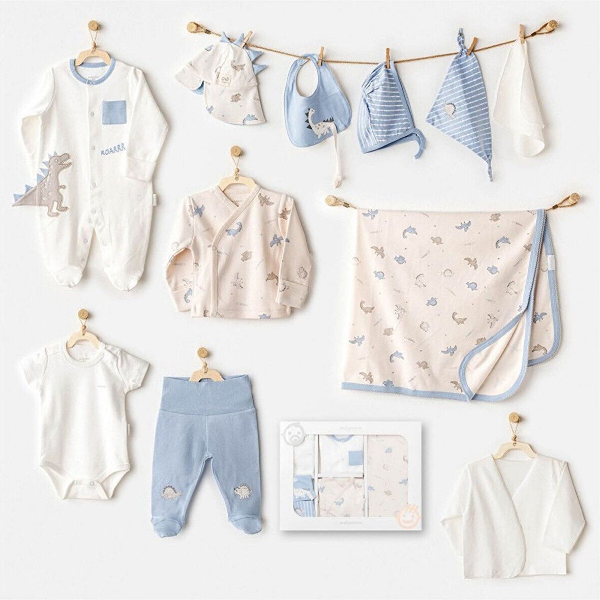 Andywawa AC25911 Newborn Set Dino 10'Lu Hastane Çıkışı Beige
