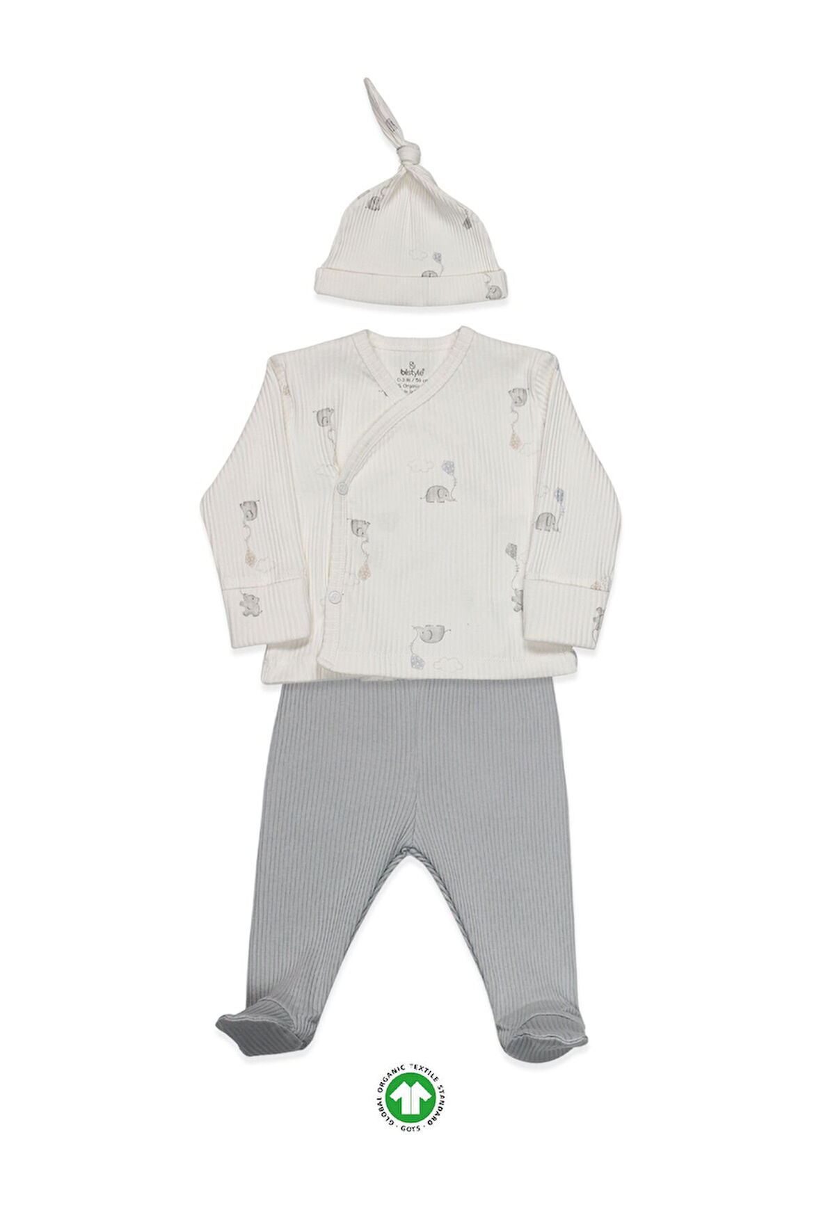 Bistyle Flying Elephant 3'Lü Zıbın Takım 13111 Ekru Gri