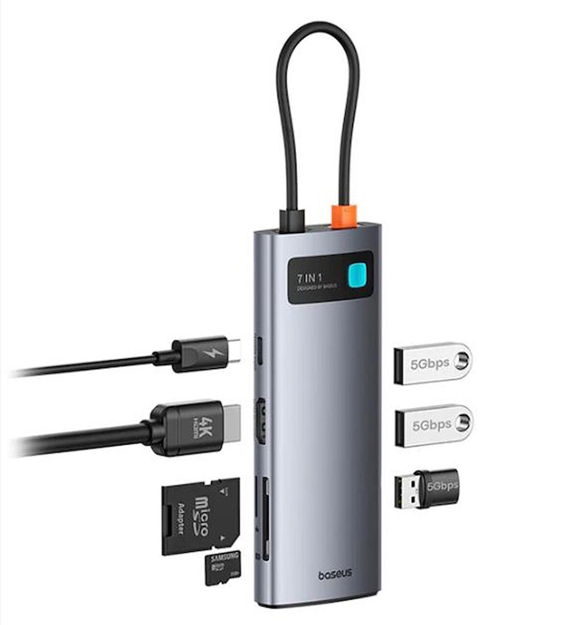 Baseus PD 100W 7in1 Type-C to Dönüştürücü Hub Type-C to HDMI4K@60Hz 3*USB3.0 SD/TF Ekran Yansıtmalı