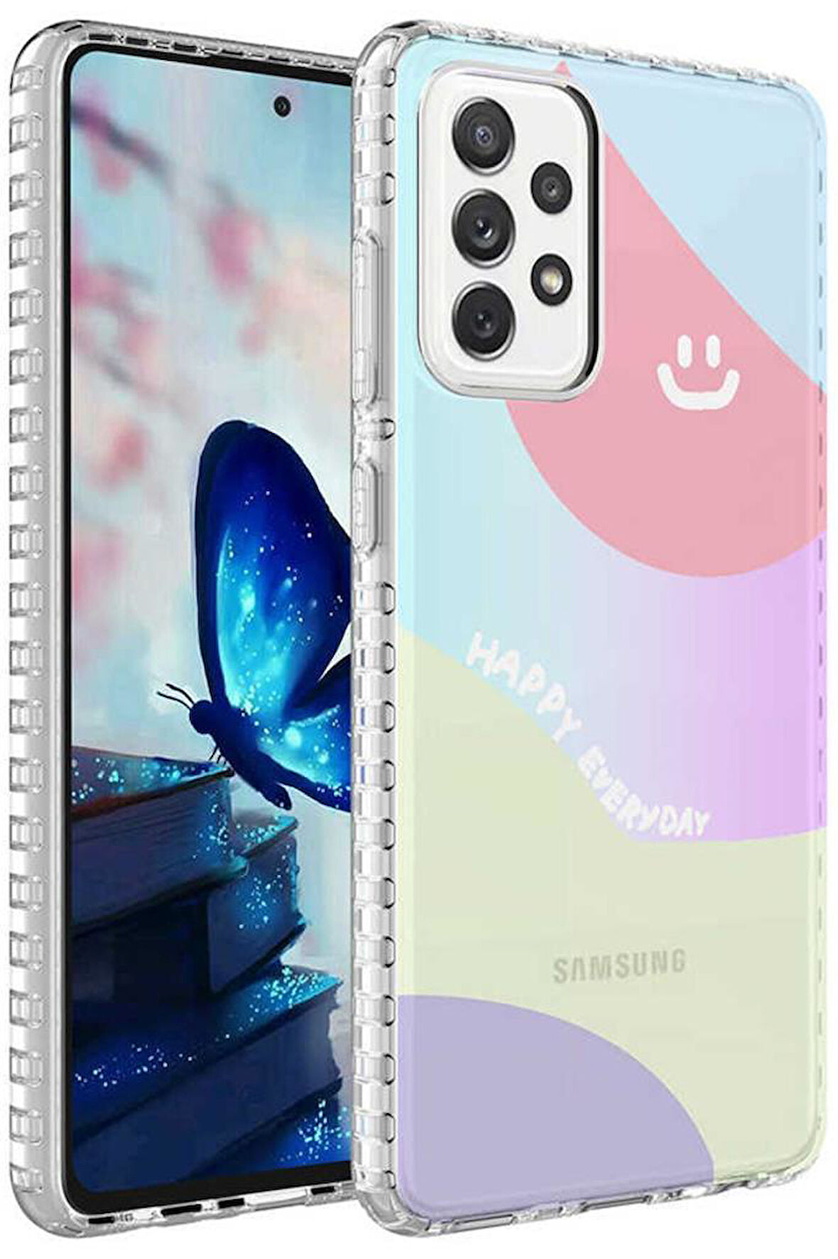 Galaxy A52 Kılıf Airbag Kenarlı Renkli Desenli Elegans Silikon