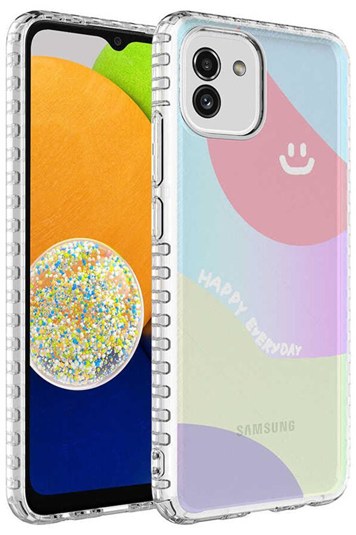Galaxy A03 Kılıf Airbag Kenarlı Renkli Desenli Elegans Silikon