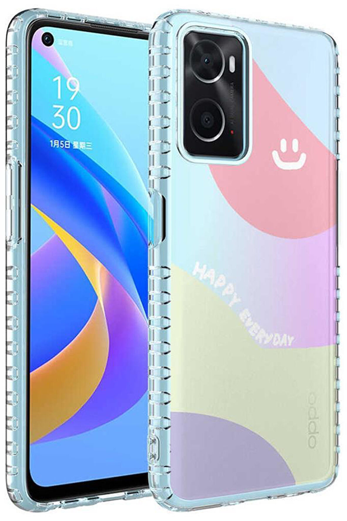 Oppo A96 4G Kılıf Airbag Kenarlı Renkli Desenli Elegans Silikon