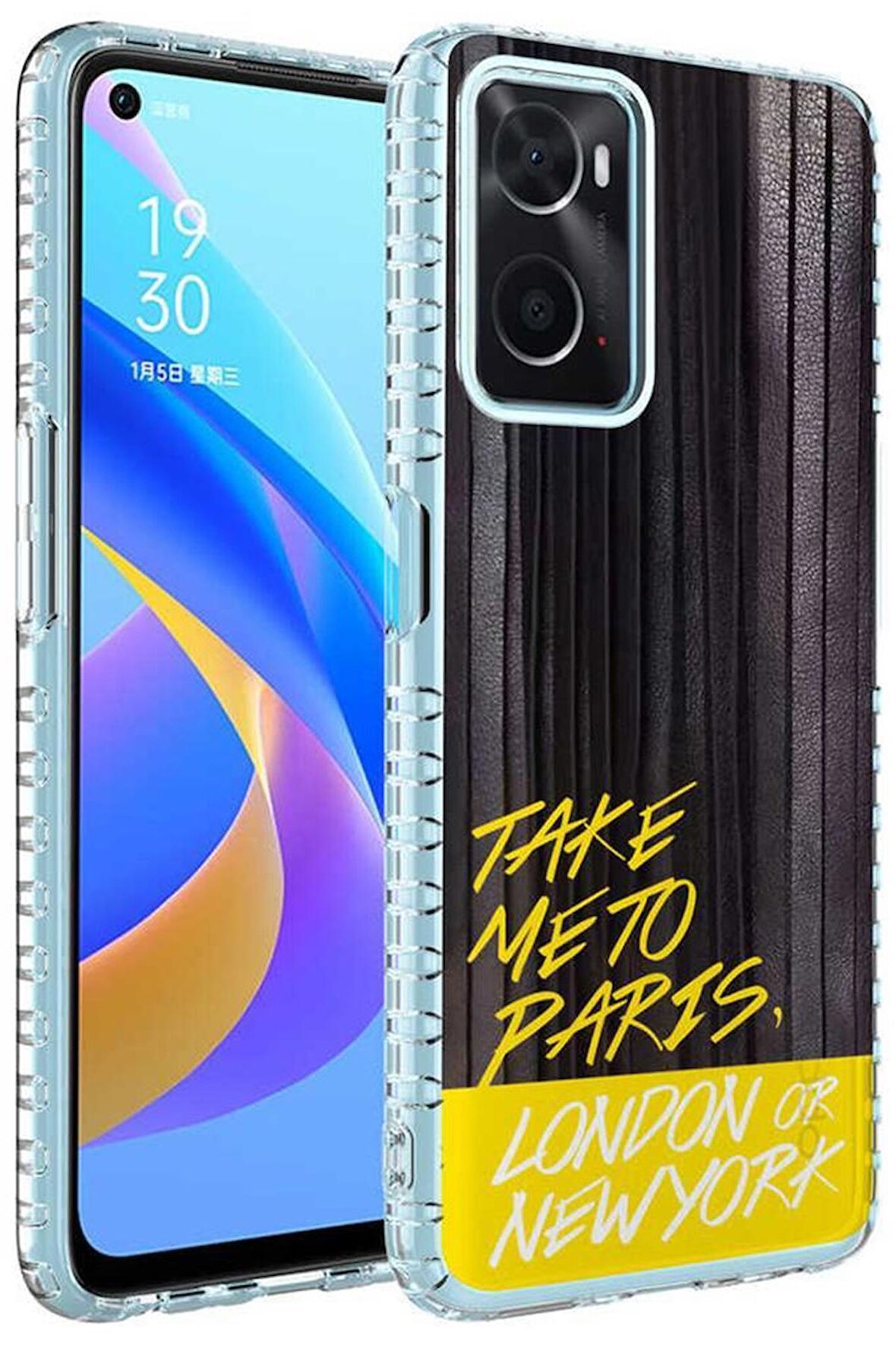 Oppo A96 4G Kılıf Airbag Kenarlı Renkli Desenli Elegans Silikon
