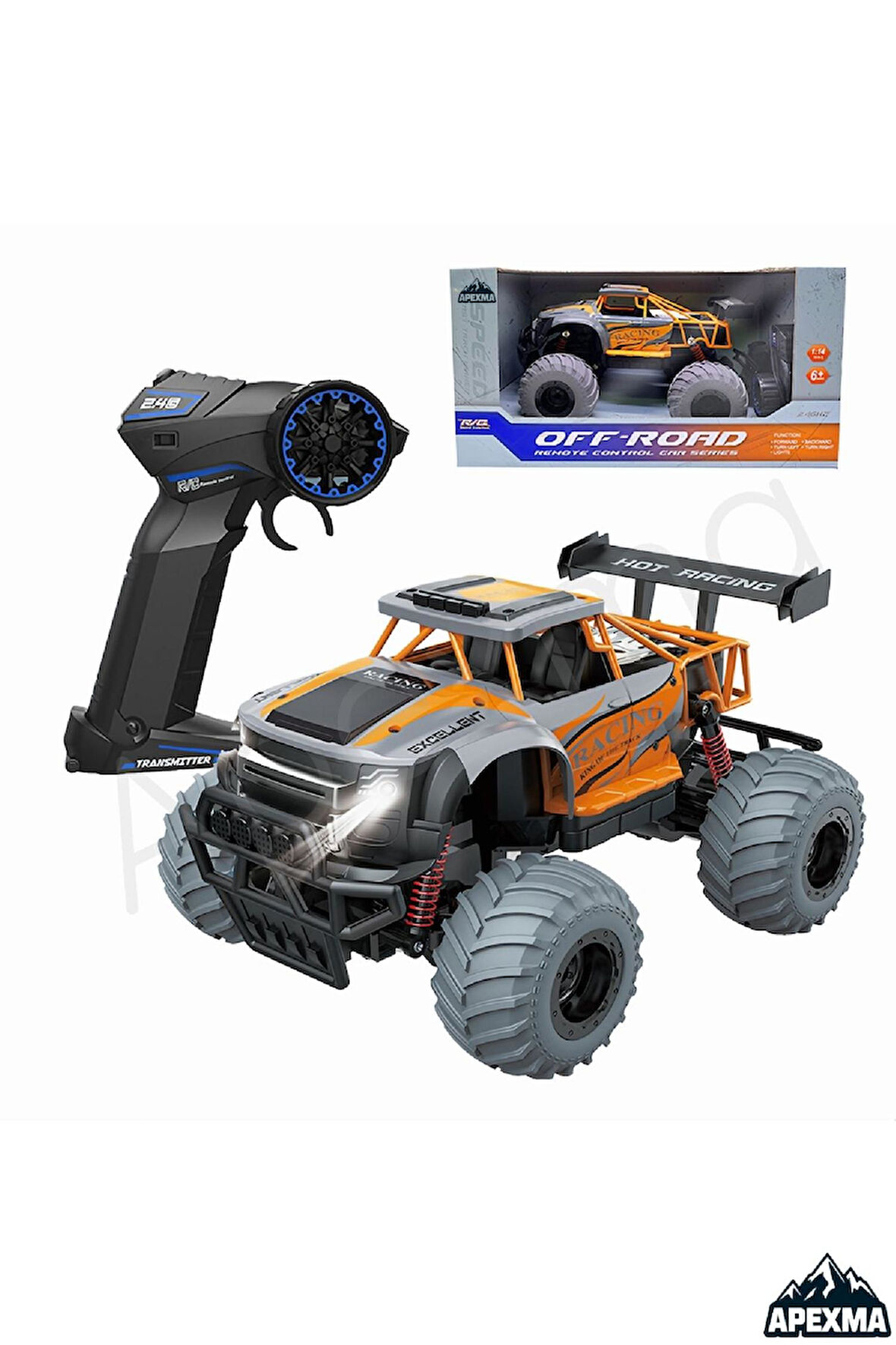 Oyuncak 2.4GHz Uzaktan Kumandalı Full Fonksiyon Şarjlı 1:14 Ölçek Rc Off-Road Arazi Aracı Turuncu