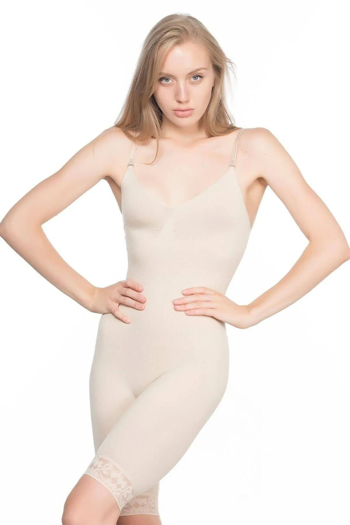 Kadın Ten Rengi Seamless Paça Dantel Boxer Boy Korse