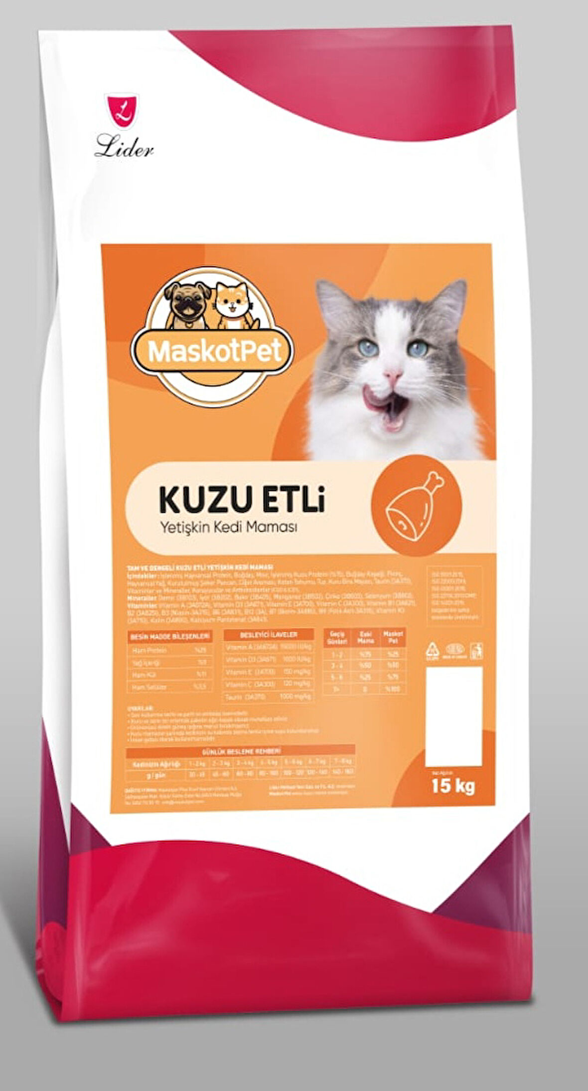 Maskot Kuzu Etli Kedi Maması 15 kg