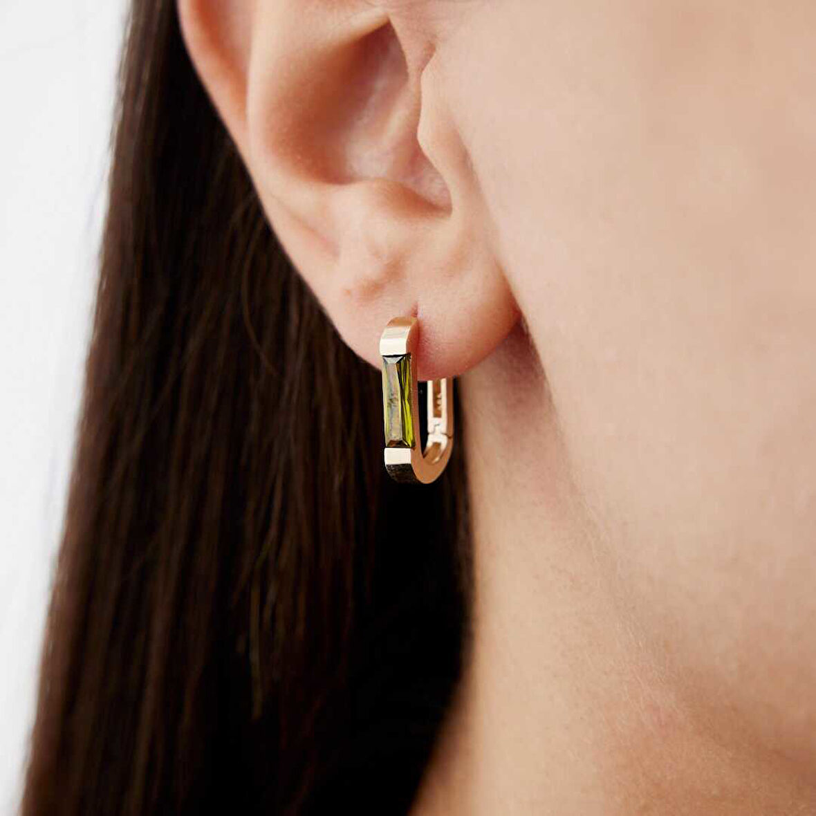 Yeşil Taşlı Ractangle Küpe