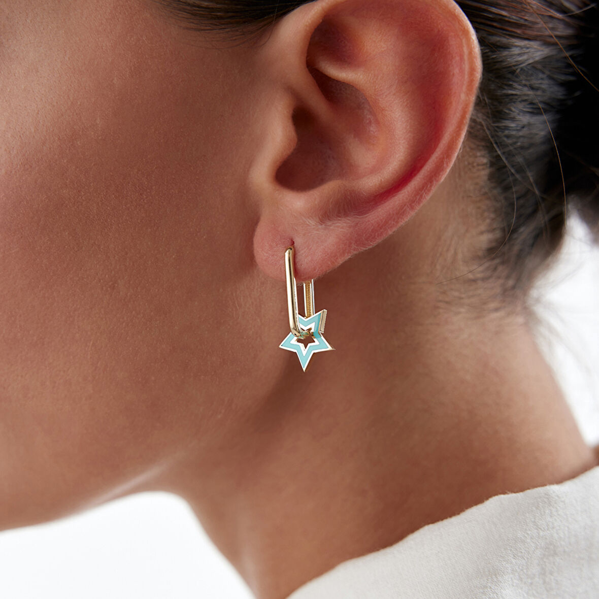 Turkuaz Mineli Star Ataç Küpe