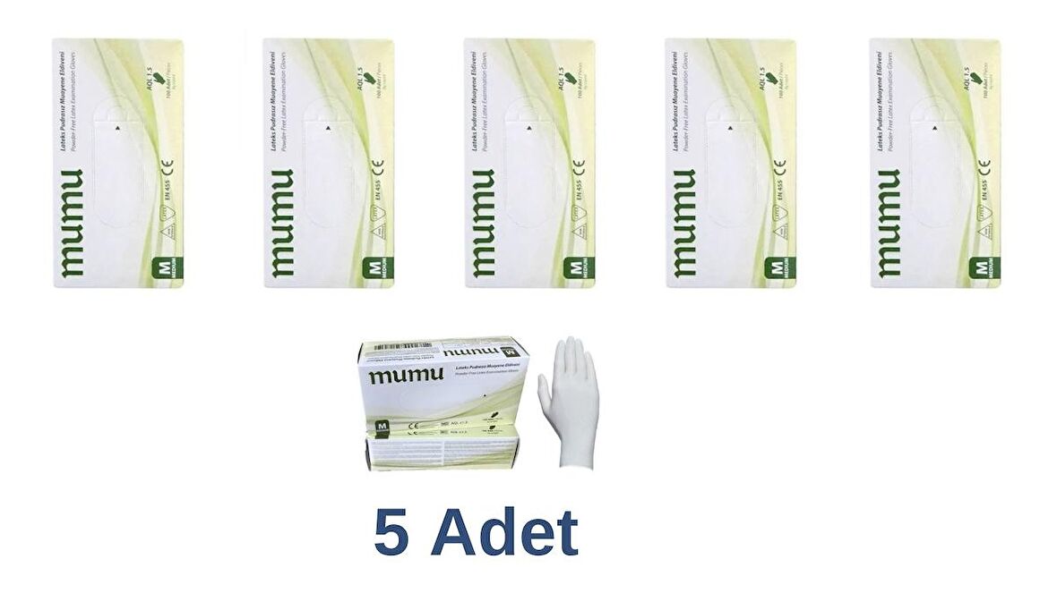 Mumu Lateks Pudrasız Muayene Eldiveni (M) Beden 5 Adet