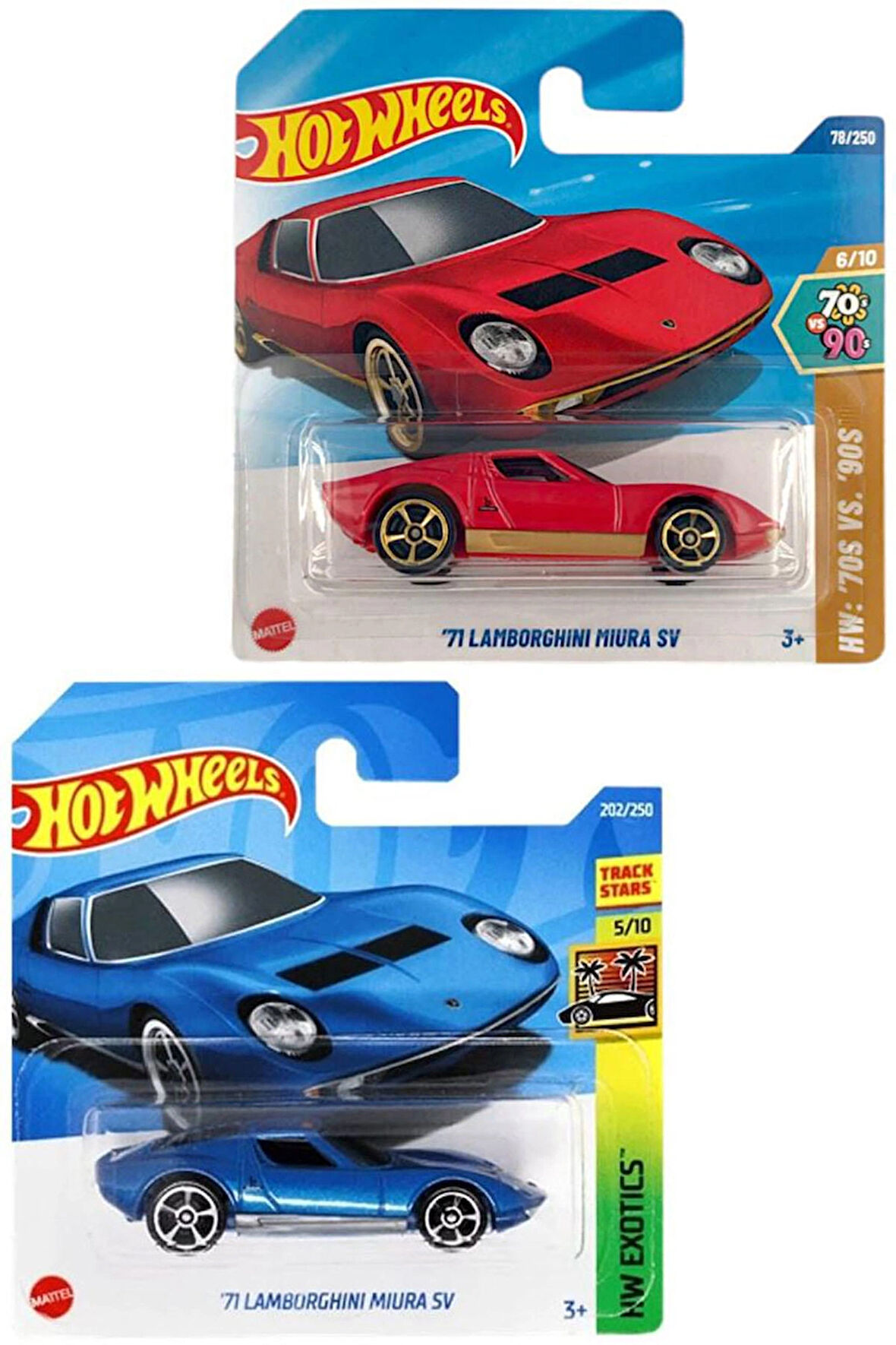 2 Araç Hot Wheels 71 Lamborghini Miura Sv Set - Lacivert & Kırmızı (1/64)