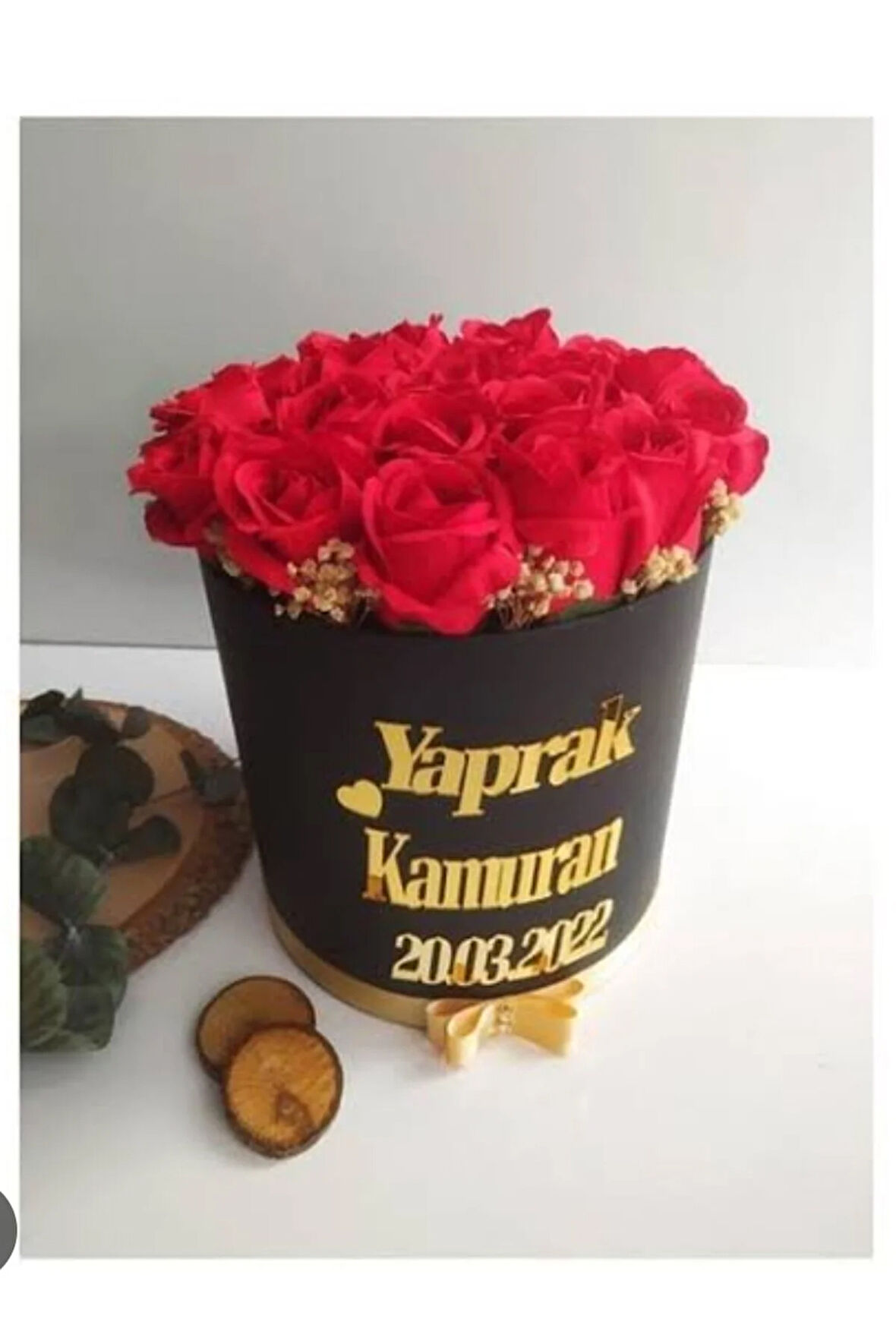 Kırmızı Güllü Söz kutusu , isteme çiçeği silindir 12 li