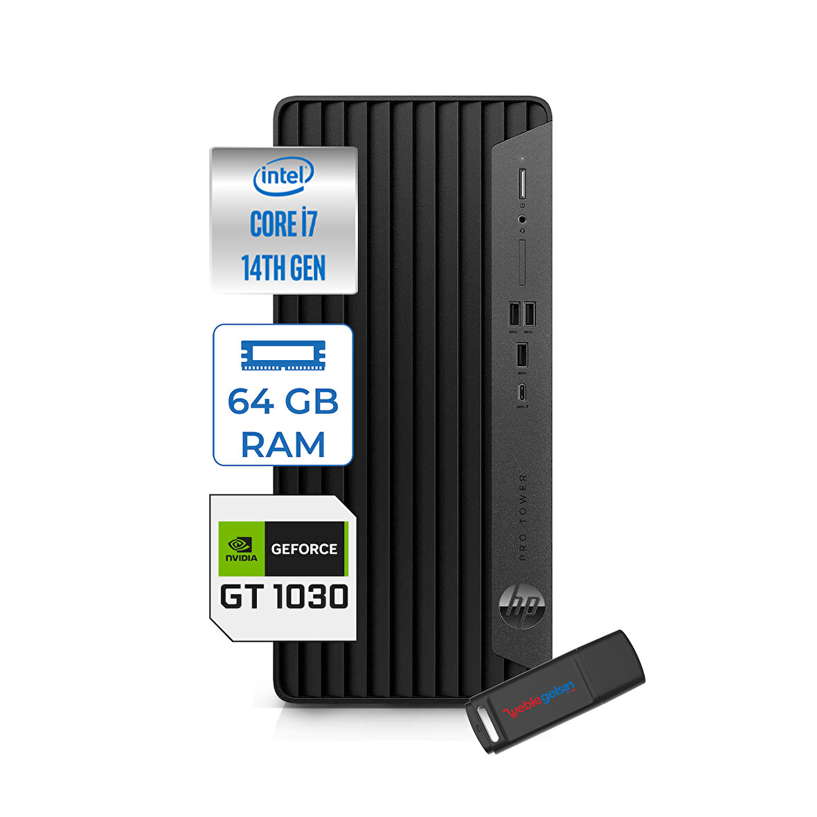 Hp Pro Tower 400 G9 Intel Core I7 14700 64GB Ddr5 512GB SSD Freedos Nvidia GT1030-4GB Masaüstü Bilgisayar 5V5M2ESGT1030F27 + Zetta USB Bellek