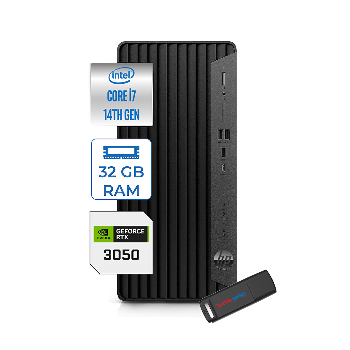 Hp Pro Tower 400 G9 Intel Core I7 14700 32GB Ddr5 4tb SSD Windows 11 Pro Nvidia RTX3050-6GB Masaüstü Bilgisayar 5V5M2ESRTX3050P20 + Zetta USB Bellek