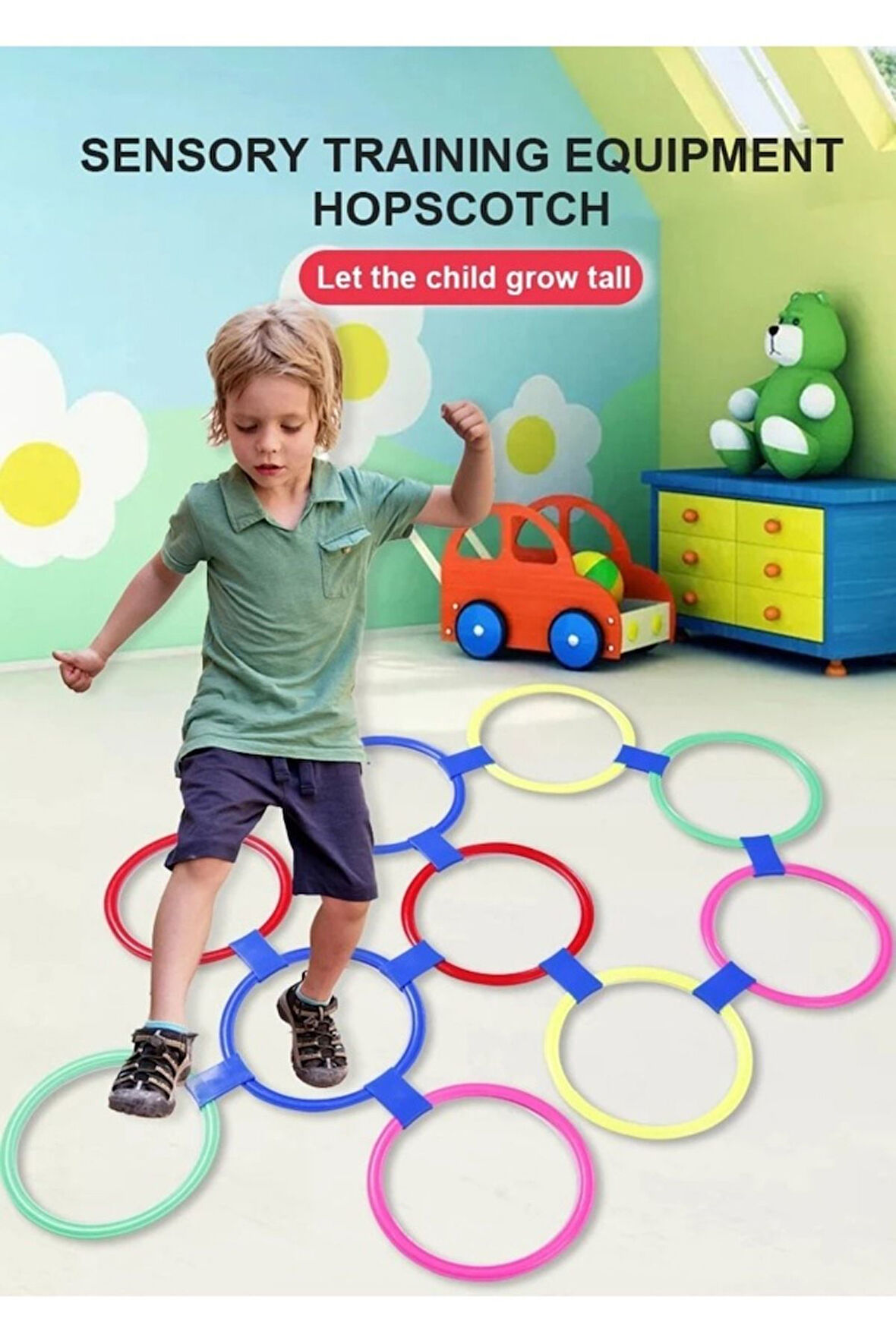 Daire Seksek Halka Oyunu Seti 22 Parça Hopscotch Sek sek Duyusal Eğitim Çemberleri Eğitici Oyuncak