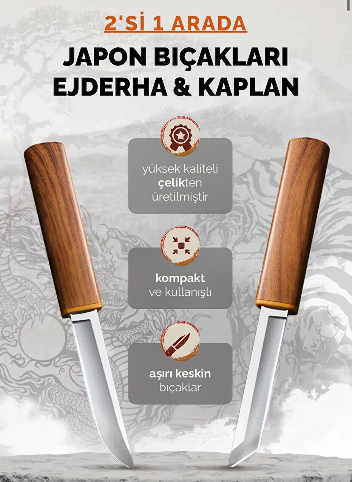 2'si 1 arada JAPON BIÇAKLARI EJDERHA & KAPLAN