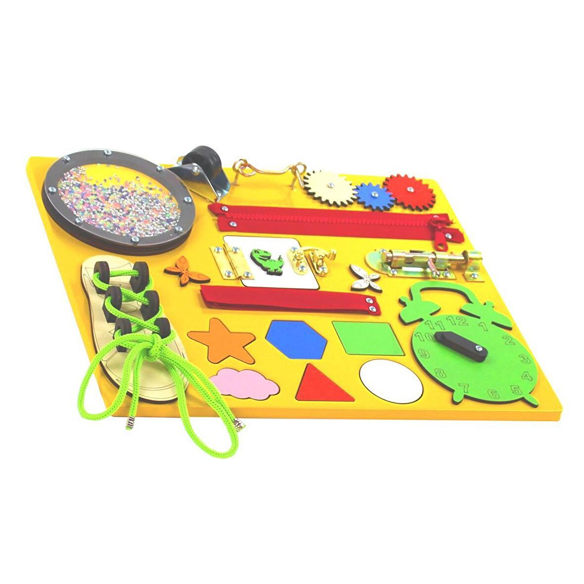 Aktivite Eğitim Tahtası(sarı),montesori,busy Board,ahşap Oyuncak