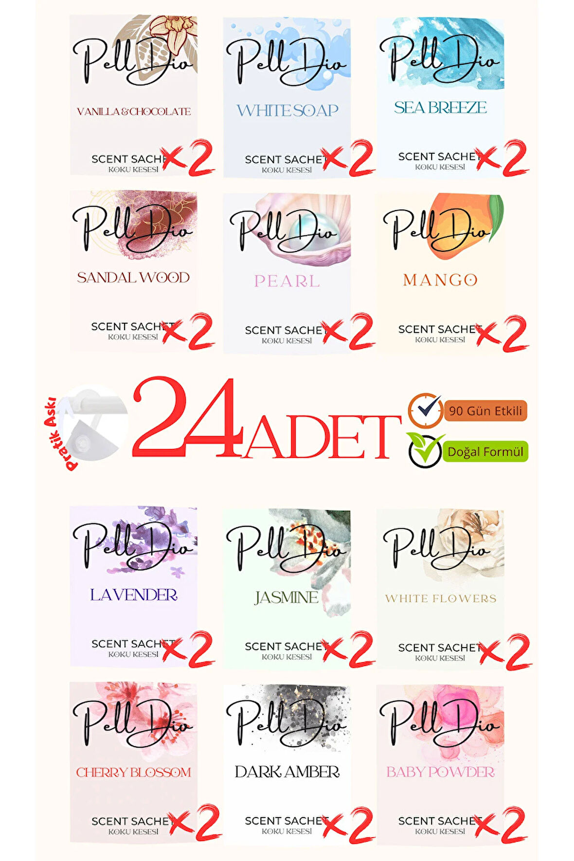 24'lü Karışık Dolap Ayakkabılık Ve Çekmece Parfümlü Kese Kokusu Oda Koku Kesesi