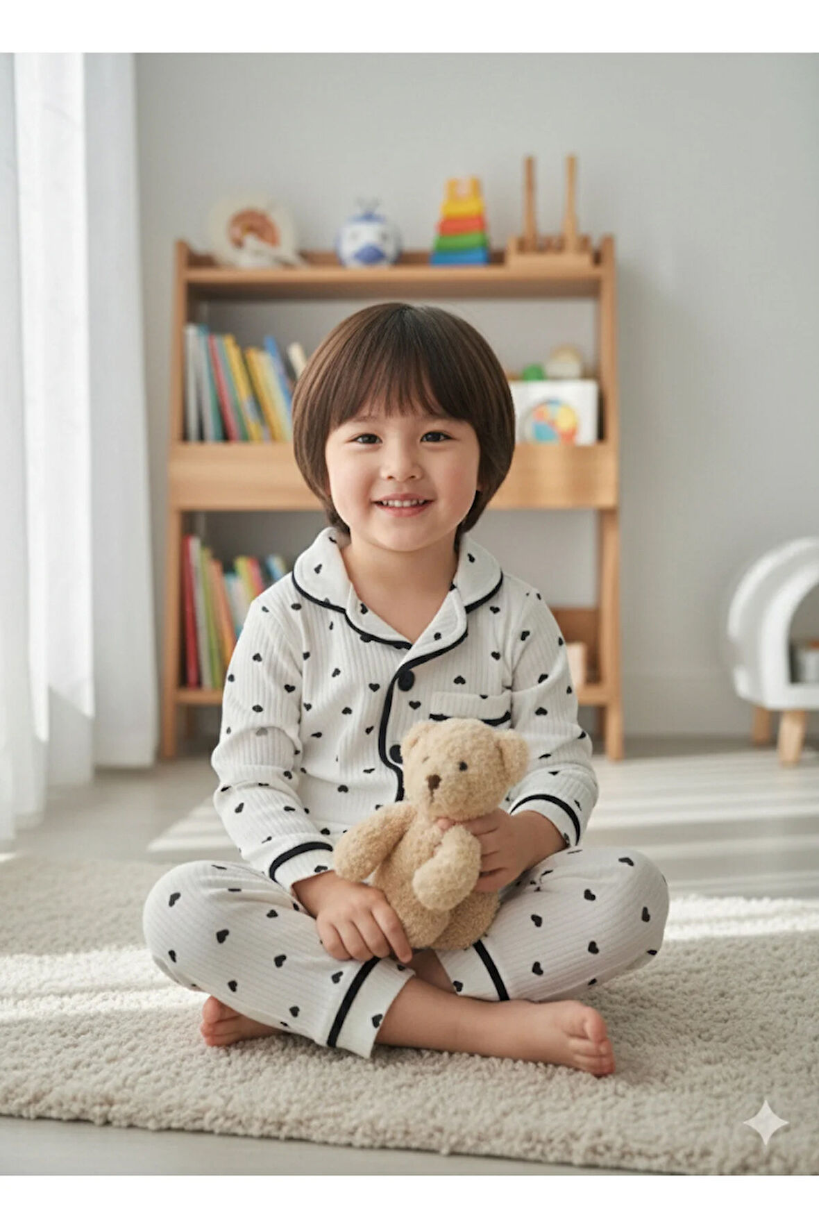 Kız Çocuk Pijama Takımı Pamuklu Kalpli