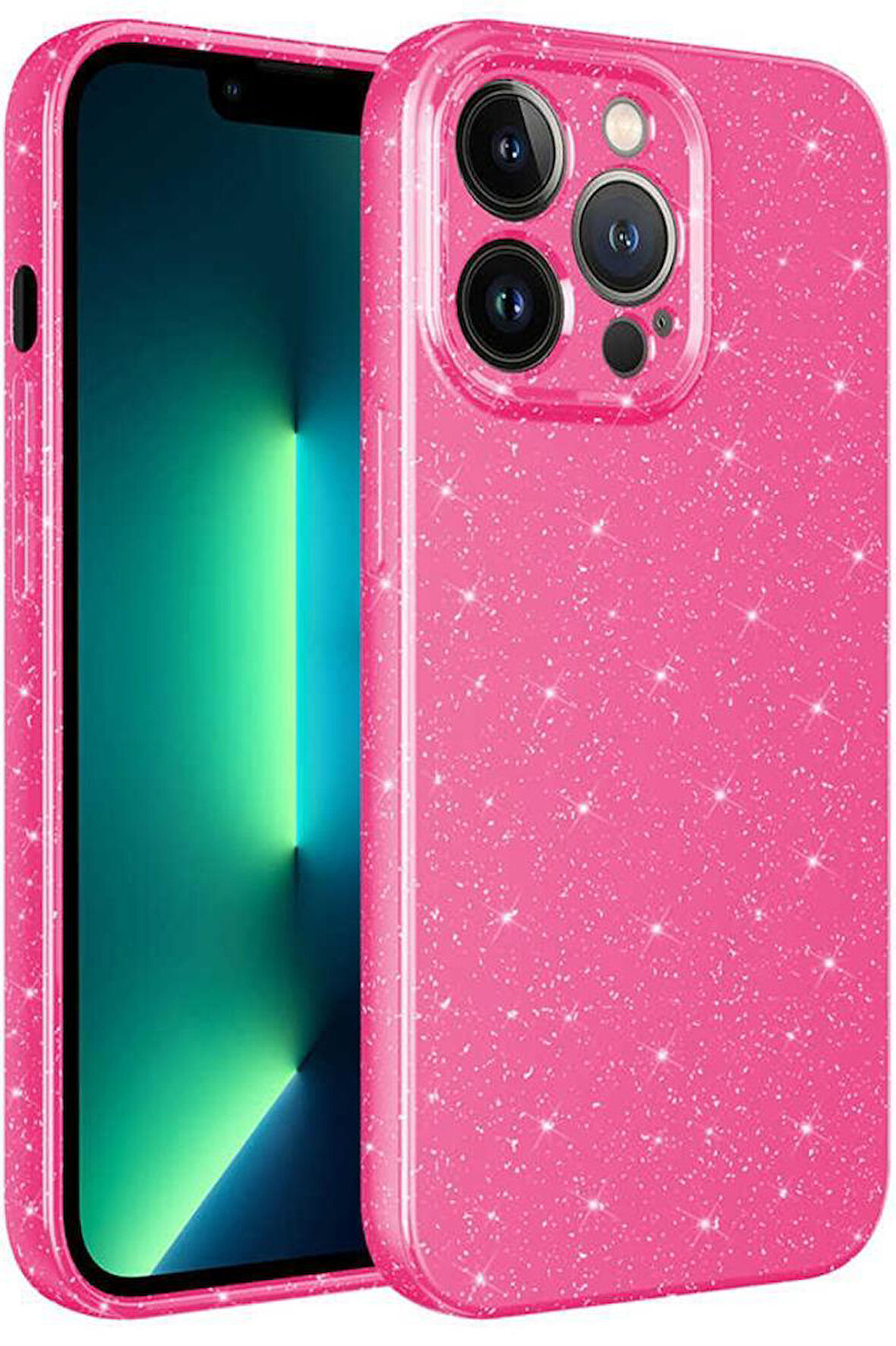 iPhone 13 Pro Kılıf Kamera Korumalı Simli Parıltılı Lüks Silikon