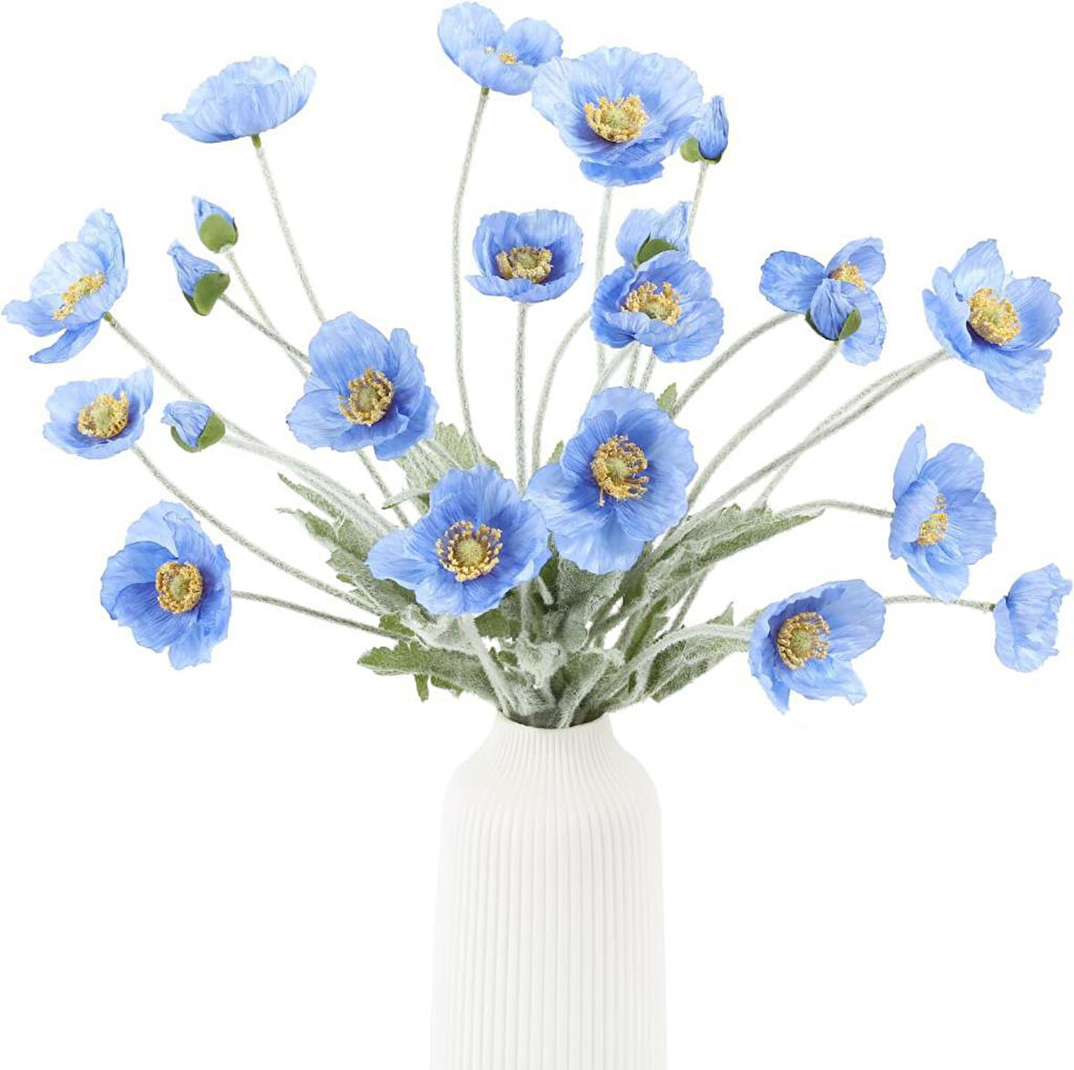 Yapay Çiçek Gelincik Çiçeği Mavi Açık Renk 3 Çiçek 1 Tomurcuk 59Cm