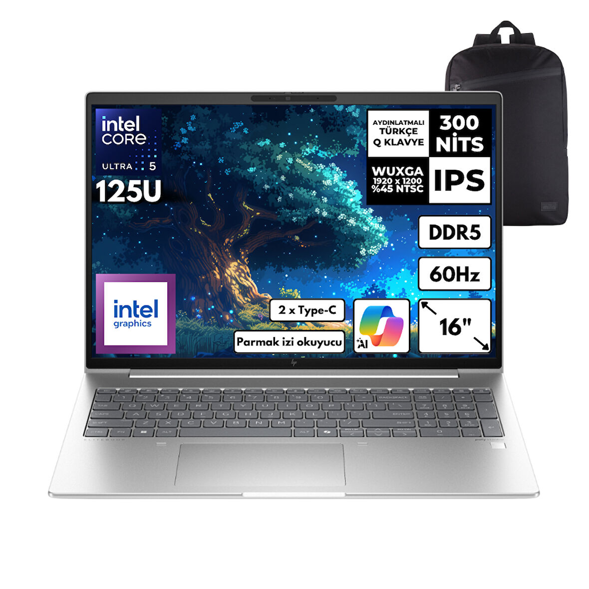 HP Elitebook 660 G11 Ultra 5-125U 48-GBDDR5 512 GBSSD Intel Graphics 16" WUXGA Windows 11 Home + HMF Sırt Çantası 9C075EAHMF59